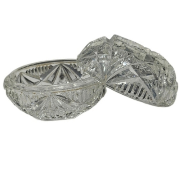 Vintage Cut Glass Dresser/Vanity Jar Textured Glass with Intricate Design - Picture 3 of 14